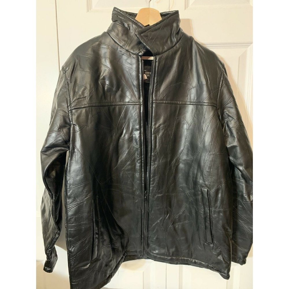 HABAND Executive Division Soft Leather Jacket Coat Black Patchwork Size L